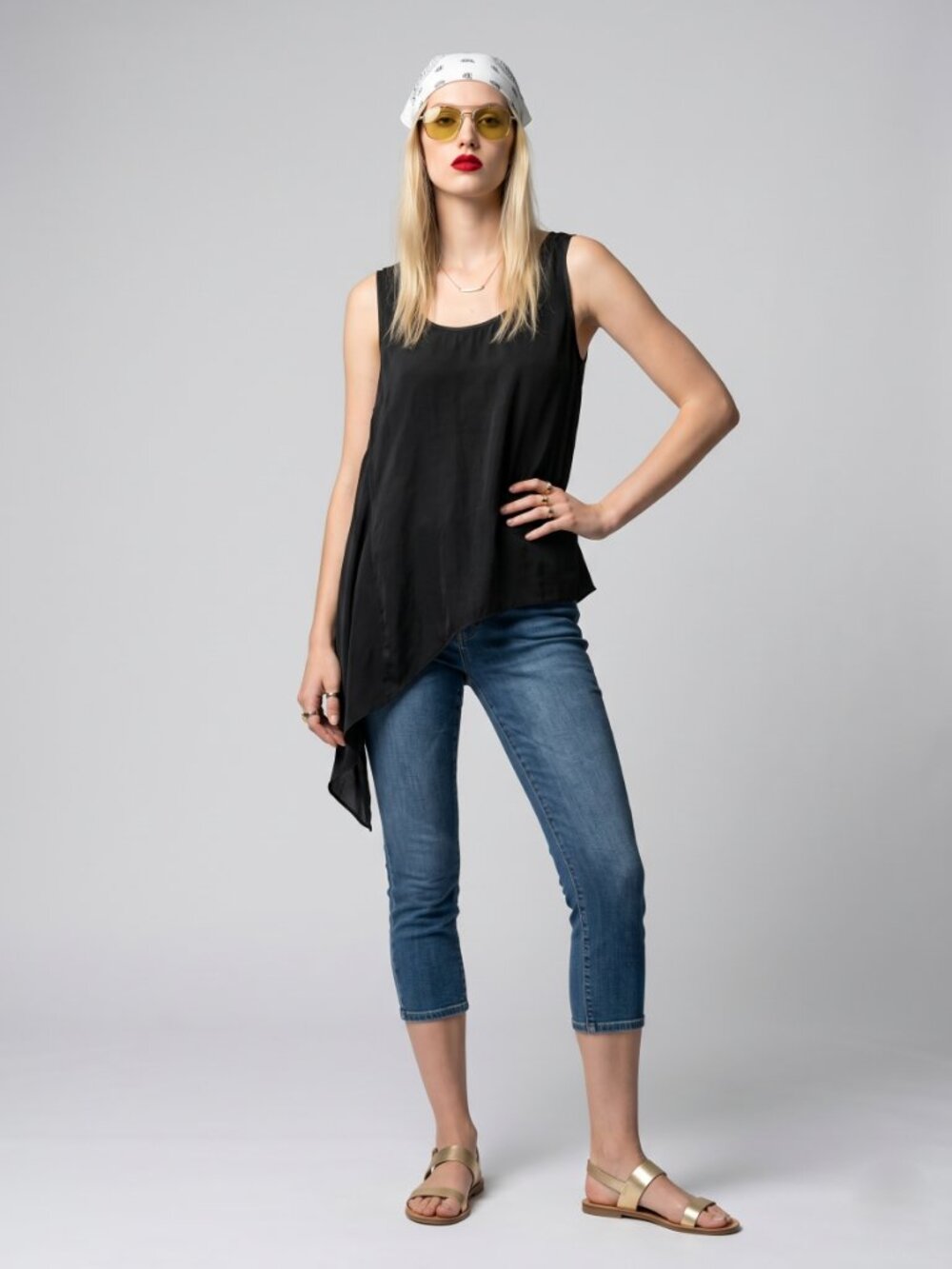 Black Minimalist Asymmetric Handkerchief Hem Tank Top Avant-Garde Y2K Size S